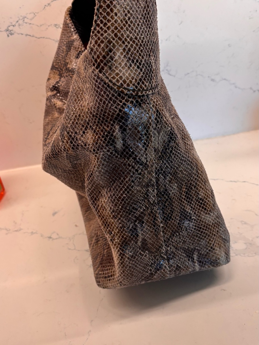 Dooney & Bourke Brown Snakeskin-Effect Shoulder Bag with gold Hardware - Picture 3 of 10